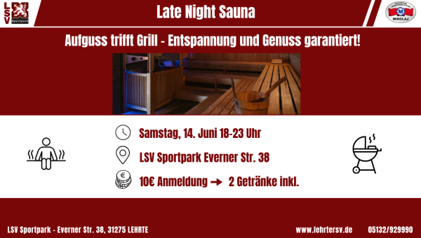 Late Night Sauna am 14.06. im Sportpark